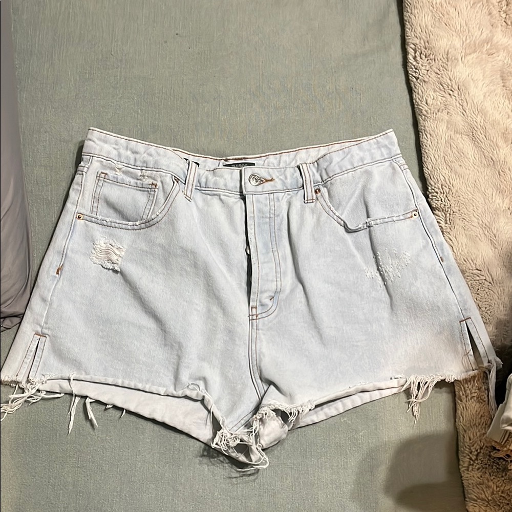 Light Blue Distressed Denim Shorts